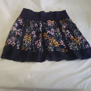 Free People Navy Floral Watercolor Print Lined Pull On Mini Skirt Smocked Waist